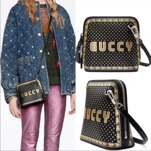New Gucci ‘GUCCY’ black & gold cross body
